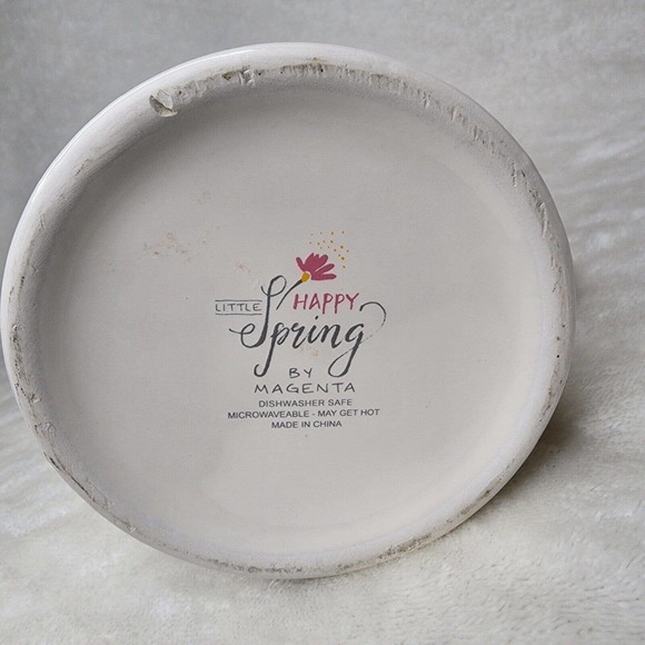 Happy Little Spring Mug By Magenta 20 Oz Ceramic Pink Interior Bunny W/heart EUC - Picture 3 of 5